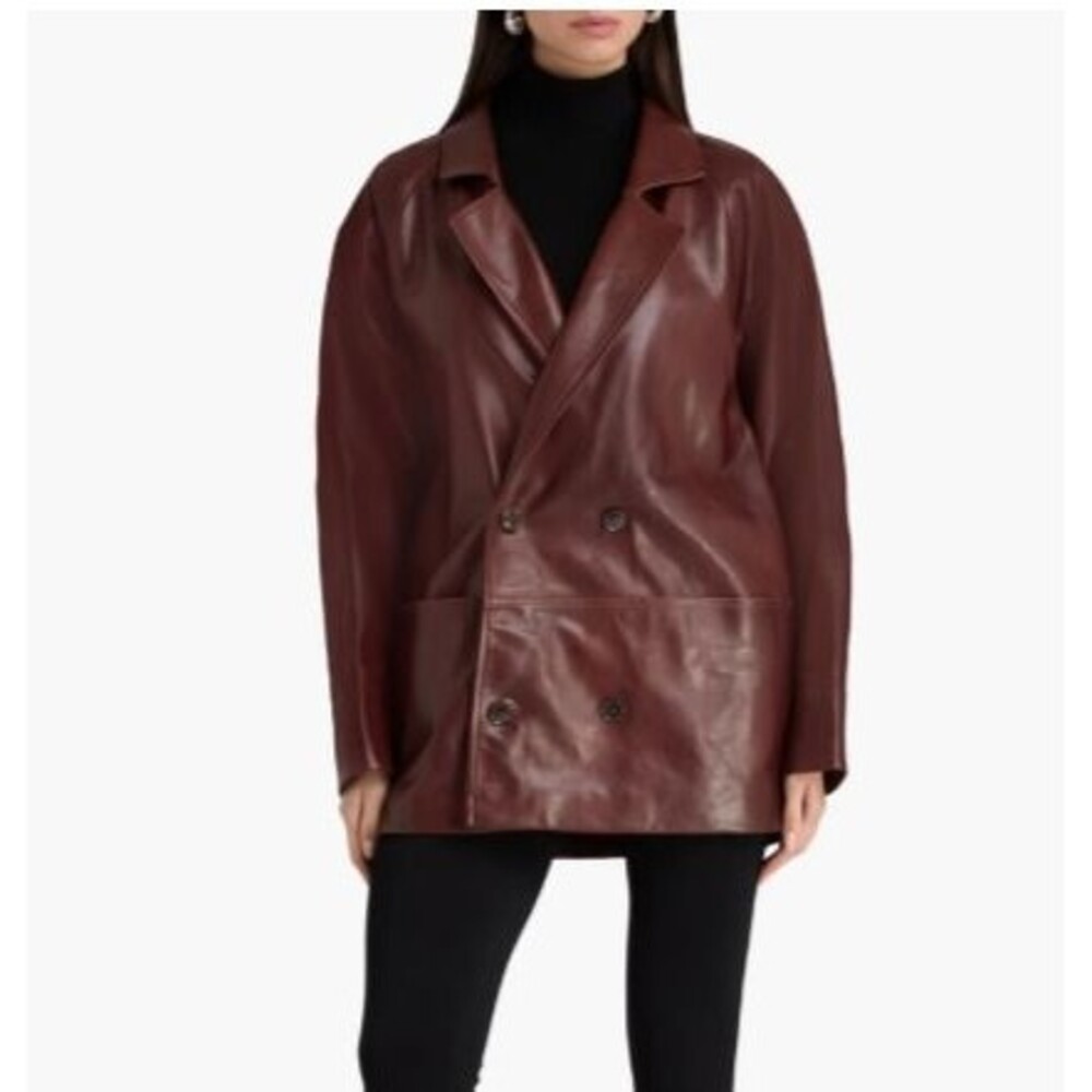 FRAME Double-breasted lamb leather jacket Brown Bourbon Women's Small